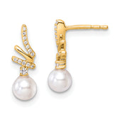 14K Polished 1/10 carat Diamond and White Freshwater Cultured Pearl Drop Post Earrings